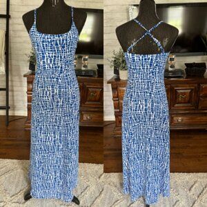 Susana Monaco Blue & White Giraffe Print Cross Strap Maxi Dress Size Medium